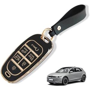 BestEvMod for Ioniq5 Key Fob Cover Accessories,Key Shells with Keychain TPU All-Around Protection Remote Key Case Compatible with 2022-2024 Hyundai Ioniq 5 Accessories (6 Button, Black)