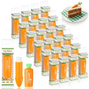 24 Pcs Easter Beauty Gifts Bulk Carrot Lip Balm Bulk Moisturizing Nourishing Lip Care Easter Basket Stuffers Goodie Bag Fillers Spring Gift Ideas for Women Adults (Red Velvet Carrot Cake)