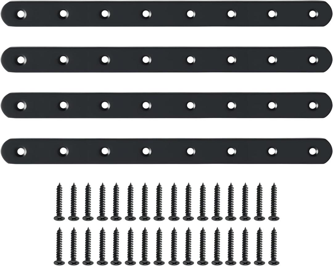 Alise 12-Inch Length Stainless Steel Strap Flat Bars Straight Brace Heavy Duty 4-mm Thick Brackets Mending Plates Repair Fixing Bracket,4 Pcs Matte Black Finish