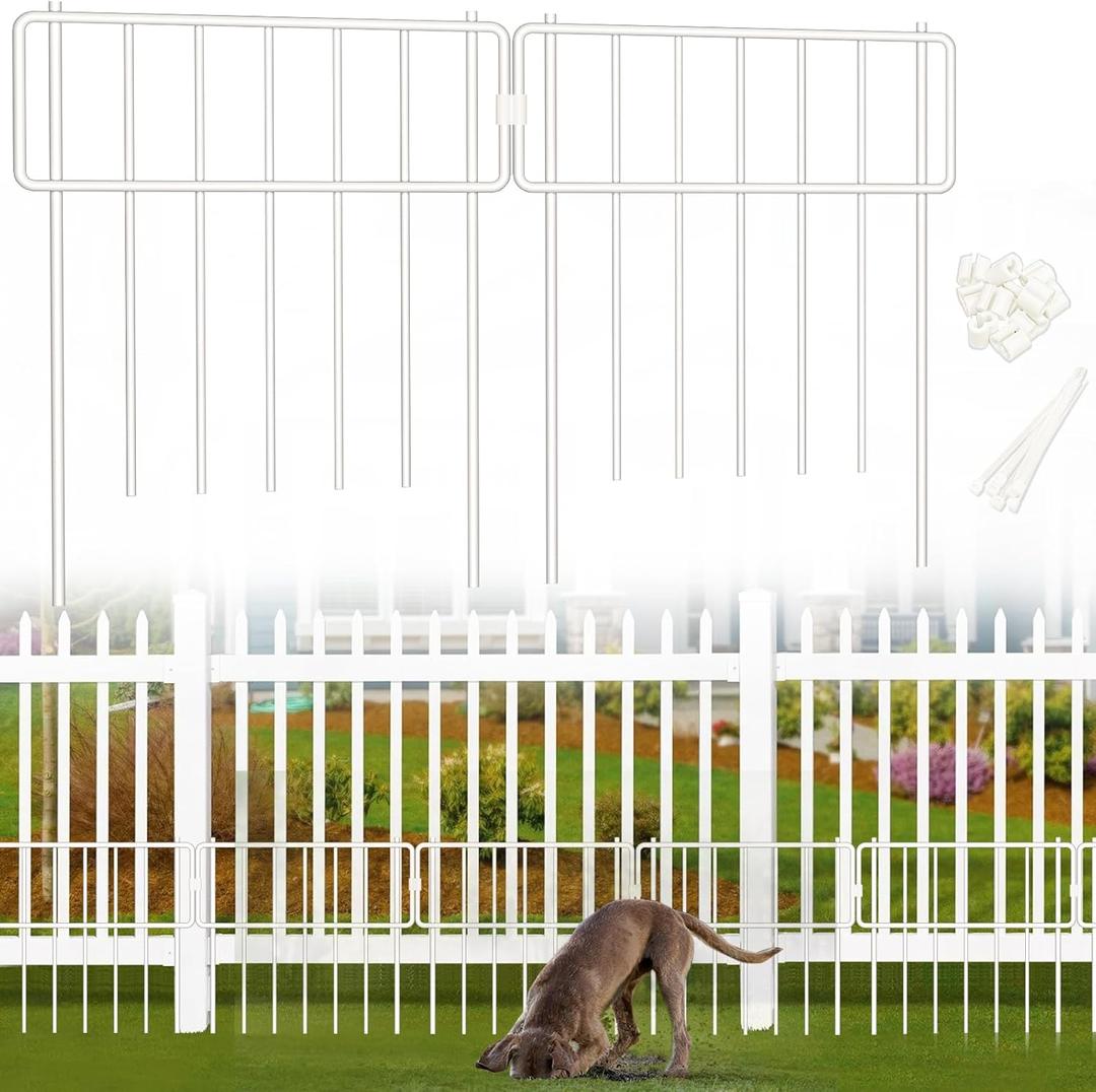 30 Pack Animal Barrier Fence, No Dig Fence Decorative Fences, Rustproof Metal Small Garden Fence Border for Dogs Rabbits (White, 30 Pack,30Ft)