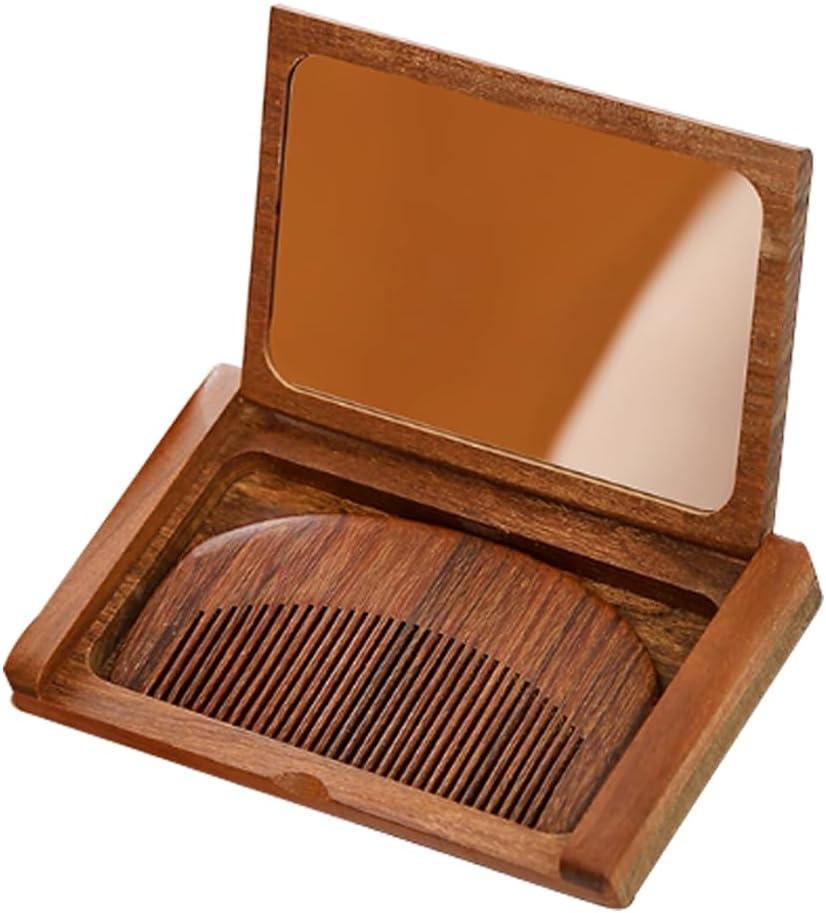 Pocket Mirror with Comb,Wooden Folding Mirror and Comb Set, Vintage Portable Travel Mirror with Hair Comb, Small Handheld Makeup Mirror for Purse,Hairstyling Tool,Unique Gift for Women