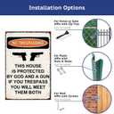 Protected by God and Gun Sign - Tin Funny Warning Signs for Property Outdoor Security
