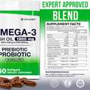 Omega-3 Fish Oil with Prebiotics & Probiotics – 1800mg EPA & DHA Supplement for Heart, Brain, and Gut Health – 20 Billion CFU, Inulin Fiber, Burpless Lemon-Flavored Softgels