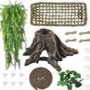5 PCS Tank Accessories for Bearded Dragon Include Resin Hollow Tree Root Reptile Habitat Hideout Decor Hanging Jungle Vines Flexible Leaves Climbing Decorations for Lizard Gecko Chameleon Spider