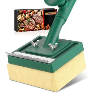 Grill Brush Bristle Free with Scraper,22" Extra Long Steam Grill Brush for Outdoor Grill,Replaceable Cleaning Head,Safe Grill Cleaner for Cast Iron/Stainless-Steel Grates,Ideal BBQ Gifts for Men Dad (Green)