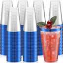 Patelai 100 Pcs 16oz Clear Plastic Cups with Rim Disposable Tumblers Heavy Duty Drinking Wine Glasses for Weddings, Easter, Graduation, Christmas Parties, Events(Blue)
