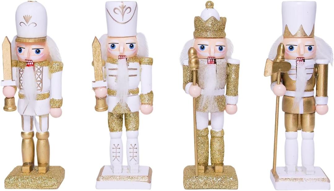 2 x 4PCS Christmas Nutcracker Decorations Ornament,5.5 inch Wooden Soldier Decor Xmas Tree Hanging Nutcracker Soldier Set for Tree Table Decor Gifts