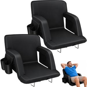 Stadium Seats with Back Support, 2 Pack 2.6'' Thick Bleacher Chairs with Back and Cushion, 6 Reclining Bleacher Seat, Folding Stadium Chairs with Armrests, Hook, Cupholder for Outdoor Sport Concert
