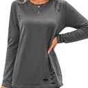 SOFIA'S CHOICE Women's Distressed Long Sleeve T Shirts Ripped Crewneck Loose Fit Tee Tops Dark Grey Small (Gray, S)