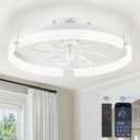 LEDIARY Ceiling Fans with Lights and Remote, 19.7 Inch Low Profile Ceiling Fan, 6 Speeds, Reversible, Dimmable Flush Mount Fan Light,Modern & Bladeless Ceiling Fan with Light for Bedroom, White