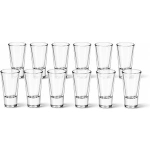 Shot Glasses Set, 2 Oz, Clear, Crystal Glass, Heavy Base, 12 Pack, Modern Style, Stackable, for Vodka, Whiskey, Tequila & Espresso