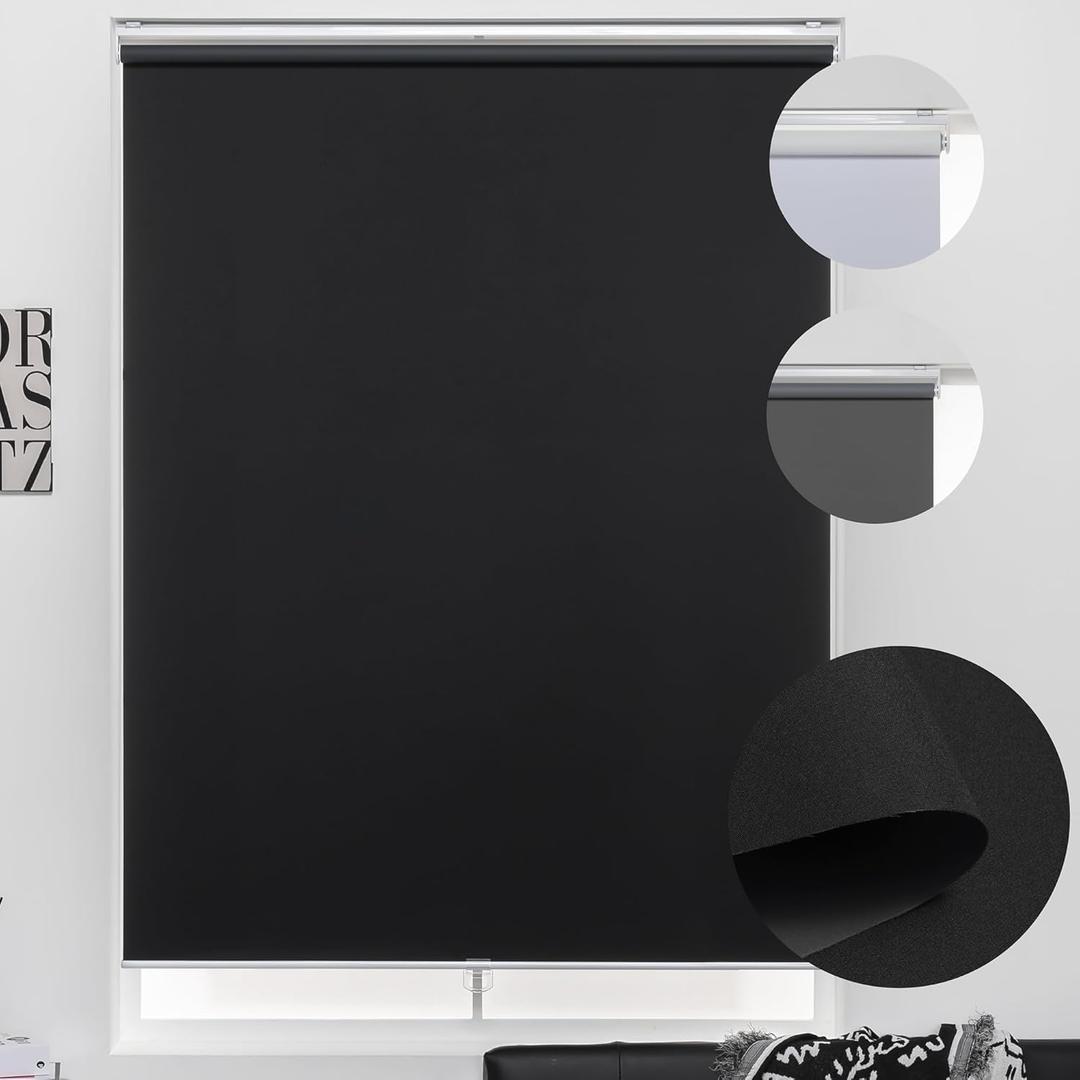 Custom Roller Shades 100% Blackout Blinds for Windows and Doors, Pull Down Room Darkening Window Shades, Easy to Install for Home and Office