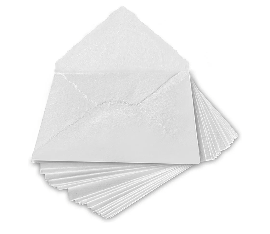 Wanderings Handmade White Deckle Edge Envelope - 4.25x6.25" - Package of 25 Cold Press Sheets - for Announcements Wedding Invitations Greeting Cards Crafts - Thick 150 GSM