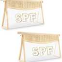 2 Pcs Boho Straw Clear Makeup Letter Pouch, Sunscreen Bags for Travel Beach, Waterproof SPF Best Beach Accessories