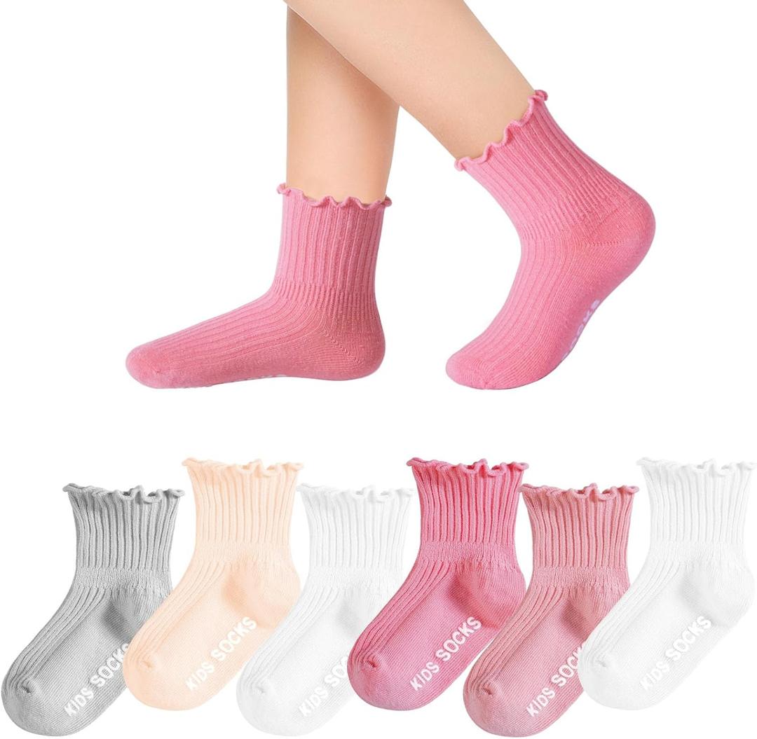 Witwot 6 Pairs Baby Girl Ruffle Crew Socks Toddler Girls Dress Sock Cotton | Size 6M - 7Y