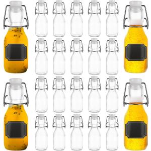 24 Pack 4 oz Mini Flip Top Glass Bottle with Stoppers, Decorative Small Swing Top Bottles with Lids, Small Glass Bottles with Stickers for Wedding Themed Party Gift