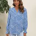HOTOUCH Women Bohemian V Neck Floral Print Smocked Long Sleeve Casual Tops Chiffon Blouses Boho Shirts (X-Large)