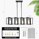 35.4" Kitchen Island Lighting Fixture, Dining Room 4 Lights Chandeliers, Black Wood+Metal Pendant Light for Foyer Hallway Living Room