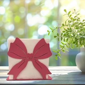 Aimto Pink Napkin Holder for Table - Decorative Bow Design Napkins Holder for Paper Napkins, Elegant Restaurant & Dining Table Accessory, 4.7 x 4 Inches (Rose Pink)