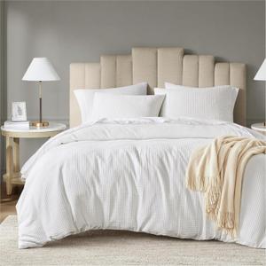 Degrees of Comfort Waffle Weave Duvet Cover Queen Size - 3 Pieces Soft Breathable Bedding Set for All Season (No Comforter Included), White, Full/Queen