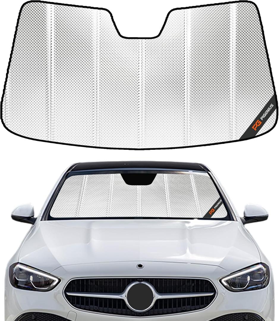 Pigenius Windshield Sun Shade for Mercedes-Benz C-Class Sedan/Convertible/Coupe 2022-2025. Reflective Aluminum Film Front Window Sunshade - BLAZBLOCK