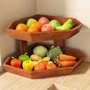 Wooden Fruit Basket for Kitchen Counter 2 Tier, Large Capacity Fruit Bowl for Corner, Space-Saving Fruit Stand Holder for Bread Fruit and Vegetable Storage Kitchen Countertop Organizer