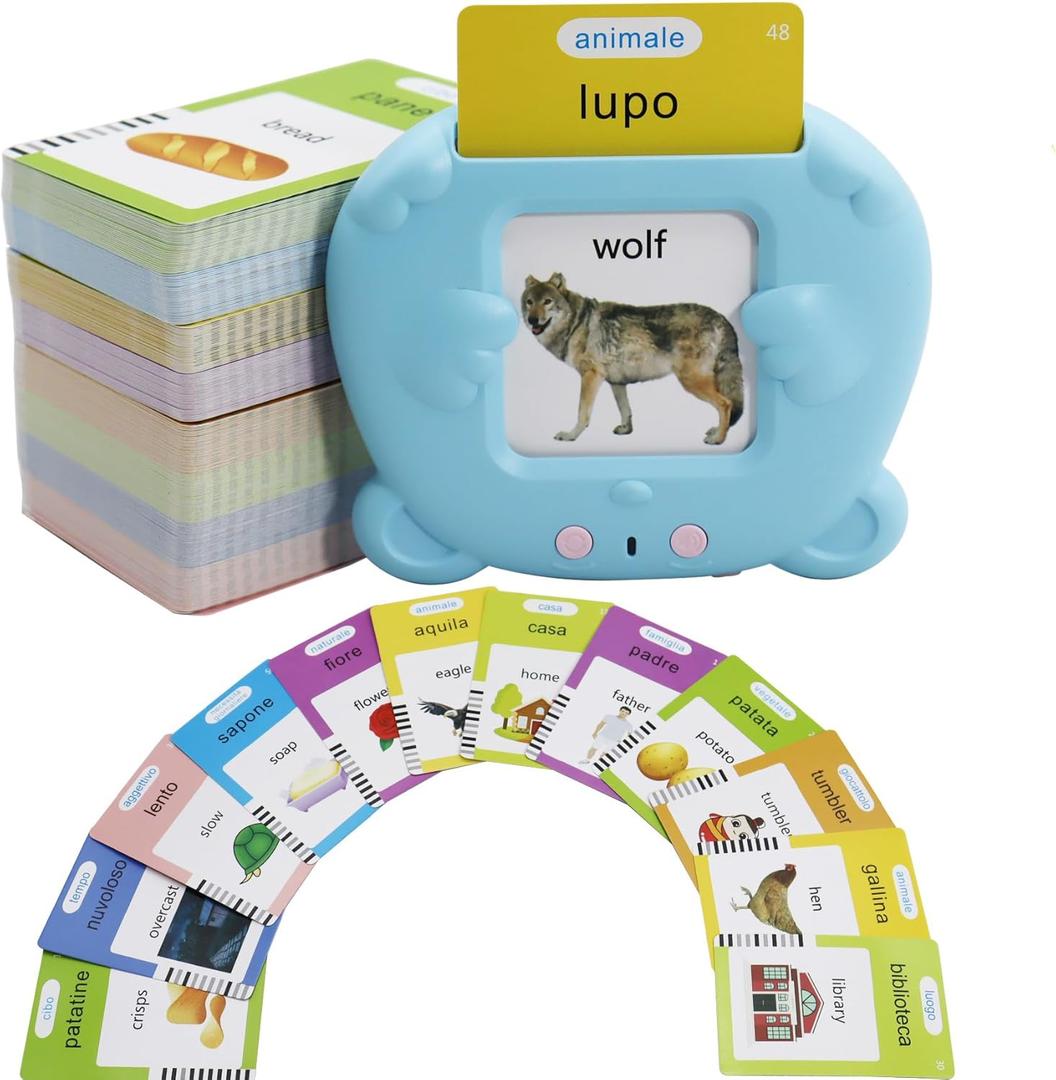 MAYAPHILOS 510 Words Italian and English Talking Flash Cards, Pocket Speech for Learn Italian, Italian Language Learning Audible Talking Flashcards Toddlers' Sensory Preschool Birthday Gifts