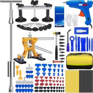134Pcs Car Dent Puller Kit, Paintless Dent Removal Tool Kit with 3 in 1 T-bar Slide Hammer & Bridge Puller & Golden Lifter, Dent Repair Kit for Car Hail Damage Large Small Dent Fast Removal