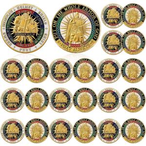 24 Pcs Put on The Whole Armor of God Coin Round Commemorative Coins Souvenir Prayer Metal Christian for Collectors Military Church Party Collectible Challenge Souvenir