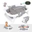 BEBELEH Collapsible Baby Bathtub with Thermometer Bathtub + Baby tub Sling + Newborn Sling Baby Bathtub Newborn to Toddler 0-24 Months The Ultimate Baby Bath Tub! (with Thermometer,Gray)