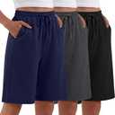 Evervibe 3 Pack Women's Bermuda Shorts Summer Drawstring Elastic Waisted Comfy Casual Sweat Long Shorts (Black, XL)