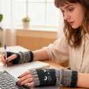 2 x 2Pairs Cat Embroidery Splicing Knitted Gloves Warm Gloves Fashion Leaky Finger Casual Women's Glove