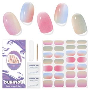 2 x Semi Cured Gel Nail Strips, 28 pcs Gel Nail Stickers Work with Any UV Lights, Long-Lasting Nail Wraps for women DIY Art Gift, Easy to Apply & Remove