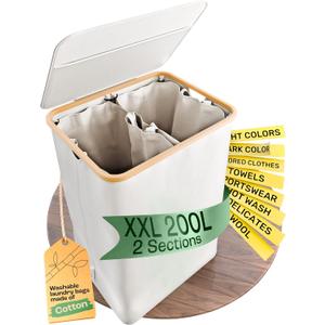 XXL Laundry Hamper 2 Section  Beige  Dual Laundry Hamper with Lid, Double Hamper, Laundry Basket 2 Section, Perfect for College and Dorm, 52 Gallon Large Laundry Basket (Extra Large)