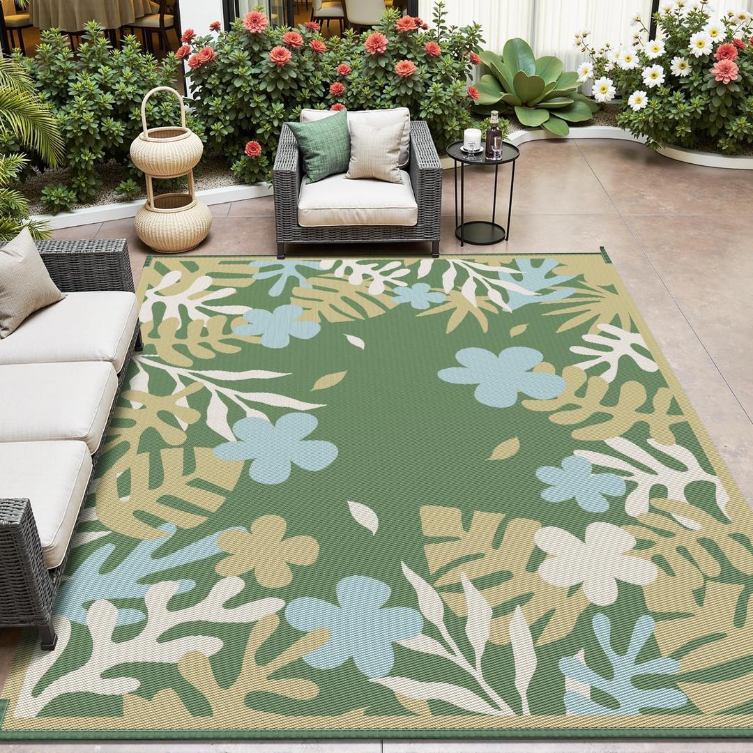 MontVoo Outdoor Rug Carpet 5x8 Waterproof-Patio Rug Mat Reversible Portable RV Camping Picnic Beach Mat Plastic Straw Rugs Outside Outdoor Area Rugs for Patio Deck Pool Deck Balcony Backyard