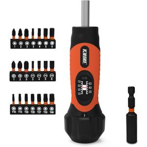 KNINE OUTDOORS Torque Screwdriver Wrench Driver Set 10-70 Inch Pounds lbs for Maintenance, 21 Hex Bits, Shaft Extension, For Tools, Bike Repairing and Mounting, Orange