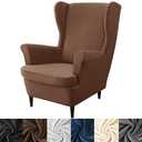 HFCNMY Wingback Chair Covers, 2 Piece Stretch Velvet Wingback Chair Slipcover-Thick Wing Back Chair Covers with Arms-Wing Chair Slipcover-Wing Back Chair Slipcovers with Elastic Bottom Coffee