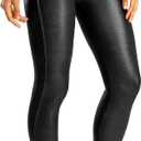 SANTINY Women's Faux Leather Leggings 27''-High Waisted Stretch Leather Pants Pleather Tights for Women (Black + Gray), 2 Pack, S