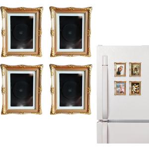 4 Pack Magnetic Picture Frames for Refrigerator - 3"x2" Vintage Photo Frames(Dimensions with Card Size2.4" X 1.6"), Antique,Ornate,Paintings, Home & Office Decorative Gift (Pink)
