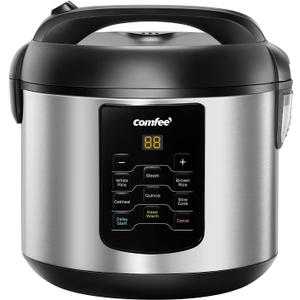 COMFEE' Compact Rice Cooker, 6-in-1 Stainless Steel Multi Cooker, Slow Cooker, Steamer, Saute, and Warmer, 2 QT, 8 Cups Cooked(4 Cups Uncooked), Brown Rice, Quinoa and Oatmeal, 6 One-Touch Programs (Basic_4 Cups Uncooked)