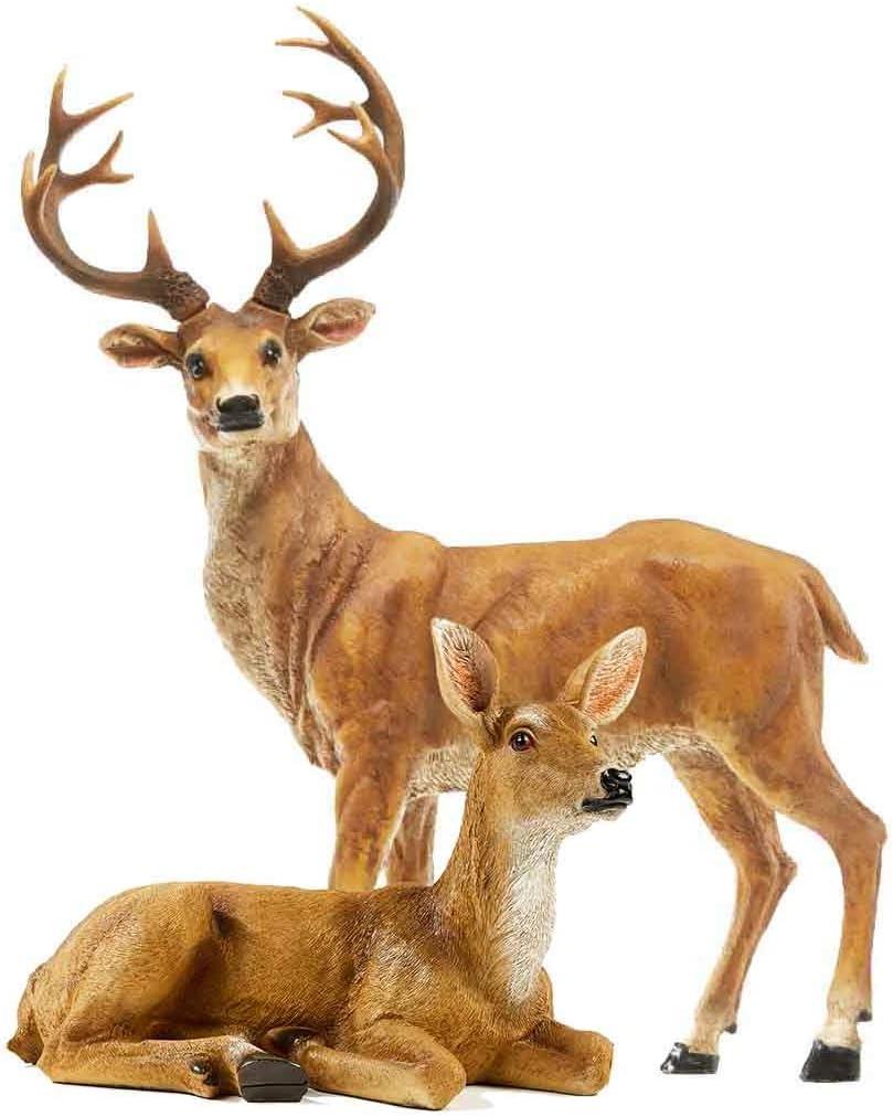 Resin Female Deer & Standing Male Deer Figurine Animals Statue Home Garden Yard Ornament Lawn Outdoor Patio Decor