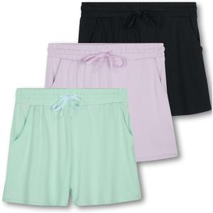 Real Essentials 3 Pack: Womens Ultra-Soft Athletic Lounge Casual Sweat Shorts with Pockets (Available in Plus Size) (Large, Set 12)