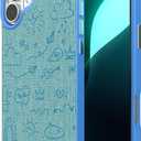 ZAGG London Snap Case for iPhone 16 Plus - Embroidered Doodle Fabric Design, MagSafe Compatible, 13ft Drop Protection with Graphene, Slim & Lightweight, Wireless Charging Compatible, Blue