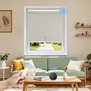 Grandekor Motorized Blinds with Remote Control, Blackout Roller Shade Electric Shades Cordless Smart Blinds for Bedroom Living Room Office,Beige,W34xH72