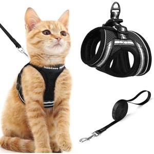 rabbitgoo Cat Harness and Leash Set for Walking Escape Proof, Adjustable Soft Kittens Vest with Reflective Strip for Cats, Comfortable Outdoor Vest, Black, Medium