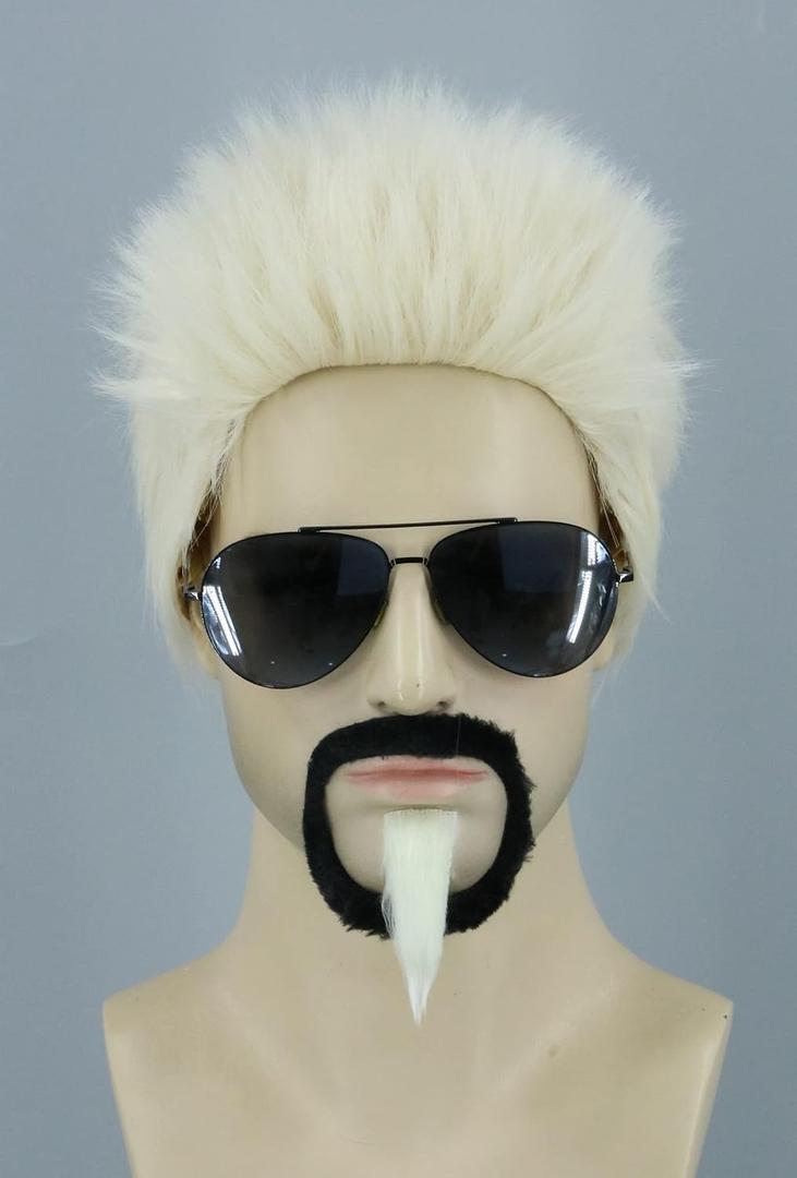 Topcosplay Celebrity Chef Wig and Goatee Men Wigs Blonde Funny Male Hair for Halloween Party Costume