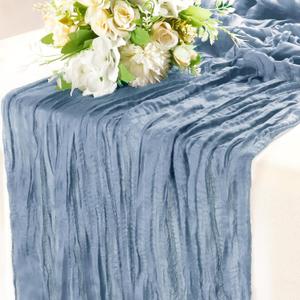 6 x Dusty Blue Cheese Cloth Table Runners, 35x120 Inch Boho Gauze Sheer Cheese Cloth Table Runner for Party Birthday Wedding Bridal Baby Shower Dining Decorations