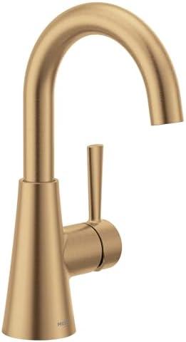 Moen Ronan Bronzed Gold One-Handle Single Hole Modern Bathroom Sink Faucet with Optional Deckplate and Spring Loaded Drain Assembly, 84021BZG