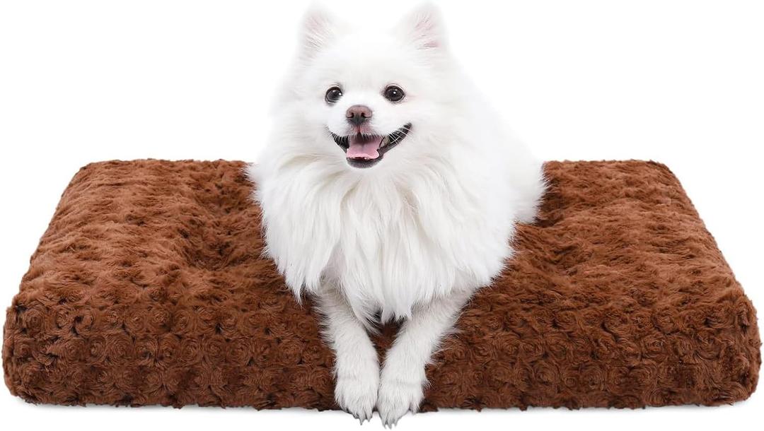 KSIIA Washable Dog Bed Deluxe Plush Dog Crate Beds Comfy Kennel Pad Anti-Slip Pet Sleeping Mat for Large, Jumbo, Medium, Small Dogs Breeds, 29" x 21", Brown
