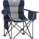 ALPHA CAMP Oversized Camping Folding Chair Heavy Duty with Cooler Bag Support 450 LBS Steel Frame Collapsible Padded Arm Quad Lumbar Back Chair Portable for Lawn Outdoor,Blue
